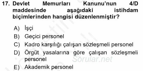 Kamu Personel Hukuku 2016 - 2017 3 Ders Sınavı 17.Soru