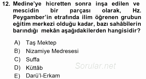 Din Eğitimi Ve Din Hizmetlerinde Rehberlik 2015 - 2016 Ara Sınavı 12.Soru