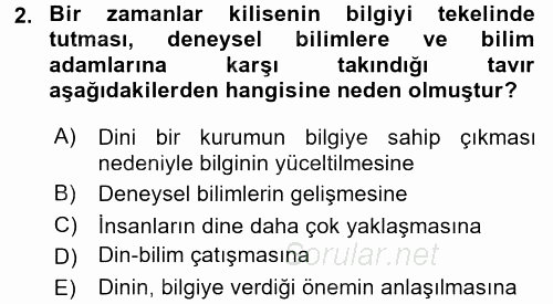 Din Eğitimi Ve Din Hizmetlerinde Rehberlik 2015 - 2016 Ara Sınavı 2.Soru
