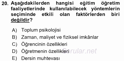 Din Eğitimi Ve Din Hizmetlerinde Rehberlik 2015 - 2016 Ara Sınavı 20.Soru