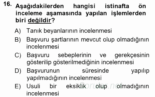 Medeni Usul Hukuku 2013 - 2014 Tek Ders Sınavı 16.Soru