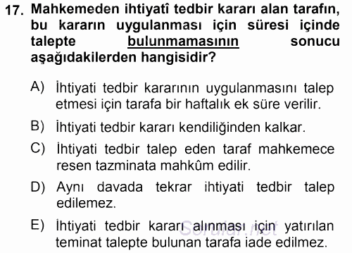 Medeni Usul Hukuku 2013 - 2014 Tek Ders Sınavı 17.Soru