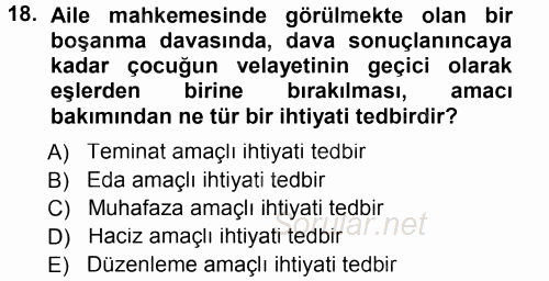 Medeni Usul Hukuku 2013 - 2014 Tek Ders Sınavı 18.Soru