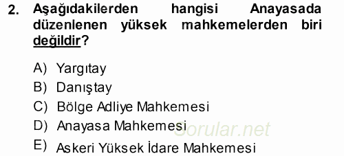 Medeni Usul Hukuku 2013 - 2014 Tek Ders Sınavı 2.Soru