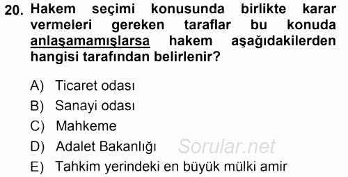 Medeni Usul Hukuku 2013 - 2014 Tek Ders Sınavı 20.Soru