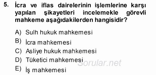 Medeni Usul Hukuku 2013 - 2014 Tek Ders Sınavı 5.Soru