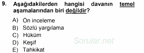 Medeni Usul Hukuku 2013 - 2014 Tek Ders Sınavı 9.Soru