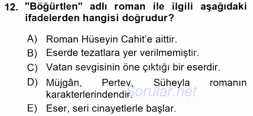 II. Abdülhamit Dönemi Türk Edebiyatı 2015 - 2016 Ara Sınavı 12.Soru