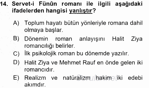 II. Abdülhamit Dönemi Türk Edebiyatı 2015 - 2016 Ara Sınavı 14.Soru