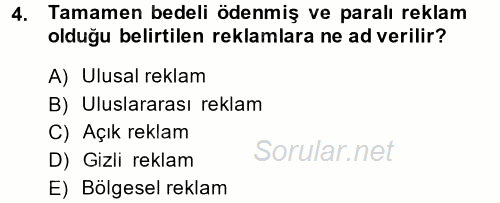 Pazarlama İletişimi 2014 - 2015 Dönem Sonu Sınavı 4.Soru