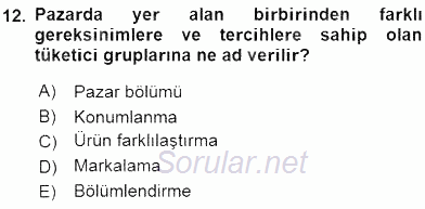 Turizm Pazarlaması 2015 - 2016 Ara Sınavı 12.Soru