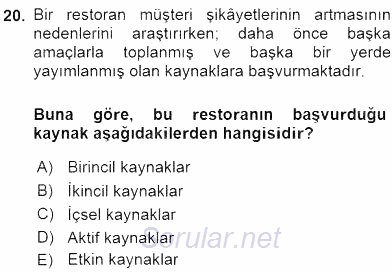 Turizm Pazarlaması 2015 - 2016 Ara Sınavı 20.Soru