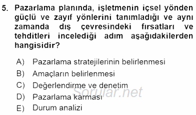 Turizm Pazarlaması 2015 - 2016 Ara Sınavı 5.Soru