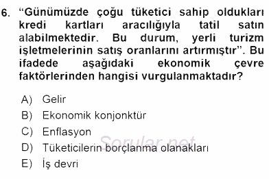 Turizm Pazarlaması 2015 - 2016 Ara Sınavı 6.Soru