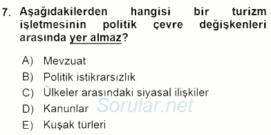 Turizm Pazarlaması 2015 - 2016 Ara Sınavı 7.Soru