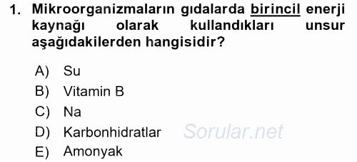 Gıda Güvenliğinin Temel Prensipleri 2015 - 2016 Dönem Sonu Sınavı 1.Soru