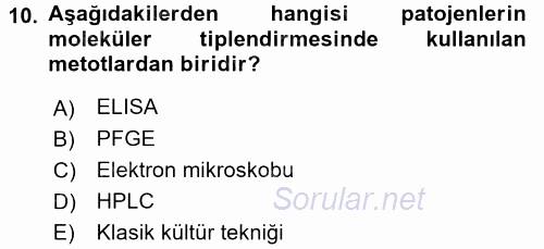 Gıda Güvenliğinin Temel Prensipleri 2015 - 2016 Dönem Sonu Sınavı 10.Soru