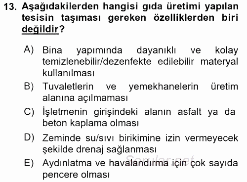 Gıda Güvenliğinin Temel Prensipleri 2015 - 2016 Dönem Sonu Sınavı 13.Soru