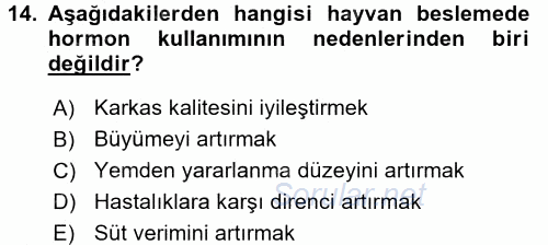 Gıda Güvenliğinin Temel Prensipleri 2015 - 2016 Dönem Sonu Sınavı 14.Soru