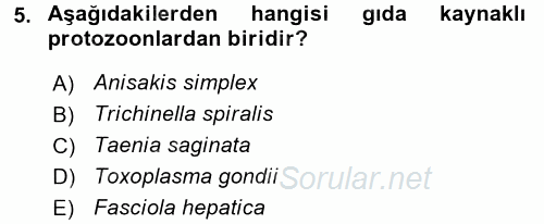 Gıda Güvenliğinin Temel Prensipleri 2015 - 2016 Dönem Sonu Sınavı 5.Soru