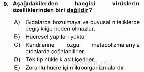 Gıda Güvenliğinin Temel Prensipleri 2015 - 2016 Dönem Sonu Sınavı 9.Soru