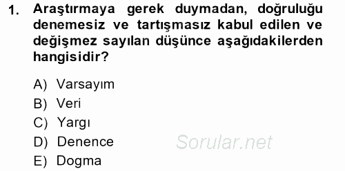 Sosyal Bilimlerde Araştırma Yöntemleri 2014 - 2015 Tek Ders Sınavı 1.Soru