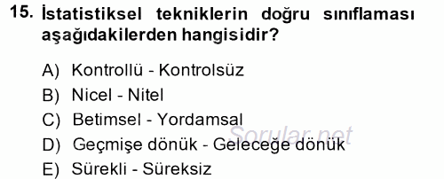 Sosyal Bilimlerde Araştırma Yöntemleri 2014 - 2015 Tek Ders Sınavı 15.Soru