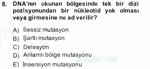 Temel Veteriner Mikrobiyoloji ve İmmünoloji 2013 - 2014 Ara Sınavı 8.Soru