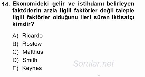 İktisadi Büyüme 2014 - 2015 Ara Sınavı 14.Soru