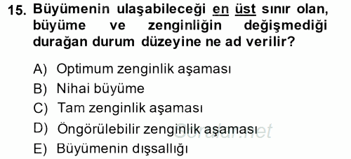 İktisadi Büyüme 2014 - 2015 Ara Sınavı 15.Soru