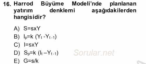 İktisadi Büyüme 2014 - 2015 Ara Sınavı 16.Soru