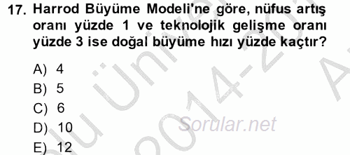 İktisadi Büyüme 2014 - 2015 Ara Sınavı 17.Soru