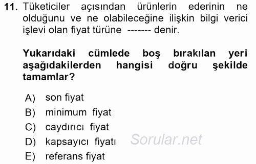 Bütünleşik Pazarlama İletişimi 2017 - 2018 3 Ders Sınavı 11.Soru