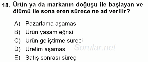 Bütünleşik Pazarlama İletişimi 2017 - 2018 3 Ders Sınavı 18.Soru