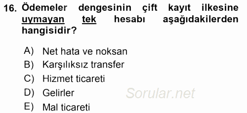 Uluslararası İktisat Politikası 2015 - 2016 Tek Ders Sınavı 16.Soru