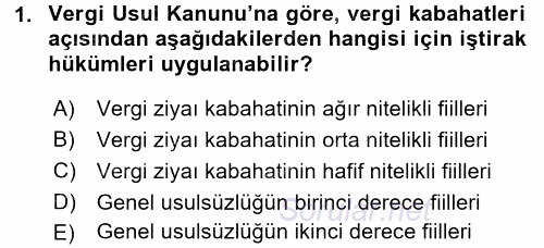 Vergi Ceza Hukuku 2015 - 2016 Tek Ders Sınavı 1.Soru
