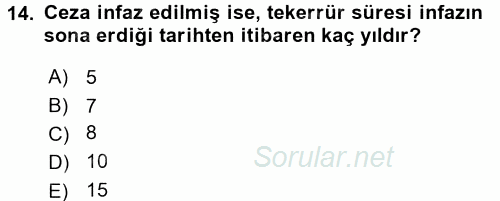 Vergi Ceza Hukuku 2015 - 2016 Tek Ders Sınavı 14.Soru