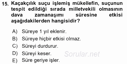 Vergi Ceza Hukuku 2015 - 2016 Tek Ders Sınavı 15.Soru