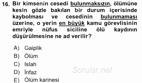 Vergi Ceza Hukuku 2015 - 2016 Tek Ders Sınavı 16.Soru
