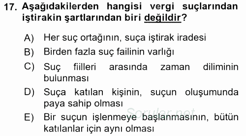 Vergi Ceza Hukuku 2015 - 2016 Tek Ders Sınavı 17.Soru