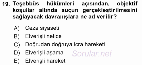 Vergi Ceza Hukuku 2015 - 2016 Tek Ders Sınavı 19.Soru