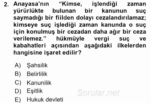 Vergi Ceza Hukuku 2015 - 2016 Tek Ders Sınavı 2.Soru