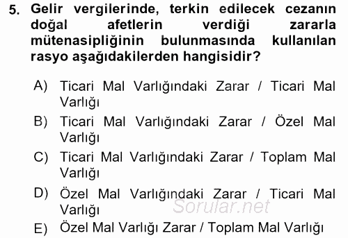 Vergi Ceza Hukuku 2015 - 2016 Tek Ders Sınavı 5.Soru