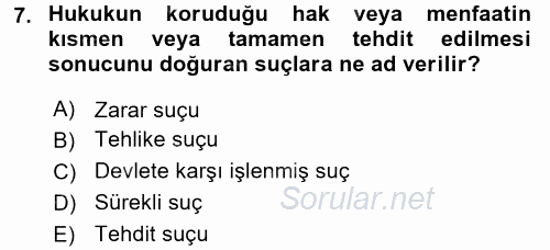 Vergi Ceza Hukuku 2015 - 2016 Tek Ders Sınavı 7.Soru