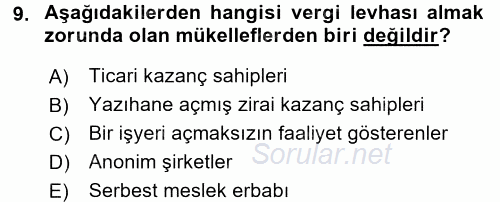 Vergi Ceza Hukuku 2015 - 2016 Tek Ders Sınavı 9.Soru
