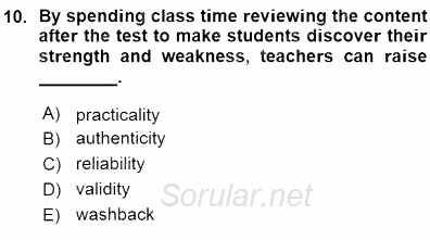 Yabancı Dil Öğretiminde Ölçme Ve Değerlendirme 1 2015 - 2016 Ara Sınavı 10.Soru