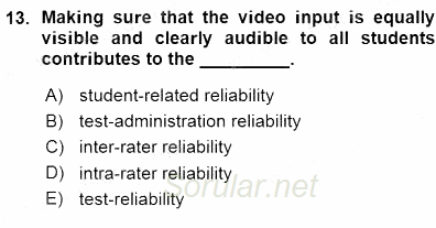 Yabancı Dil Öğretiminde Ölçme Ve Değerlendirme 1 2015 - 2016 Ara Sınavı 13.Soru