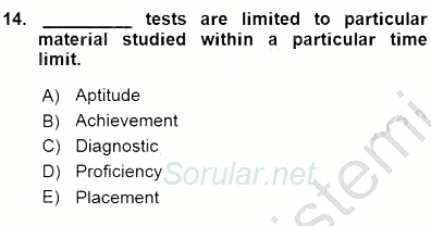 Yabancı Dil Öğretiminde Ölçme Ve Değerlendirme 1 2015 - 2016 Ara Sınavı 14.Soru
