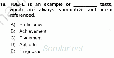 Yabancı Dil Öğretiminde Ölçme Ve Değerlendirme 1 2015 - 2016 Ara Sınavı 16.Soru