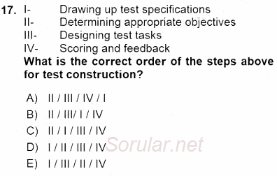 Yabancı Dil Öğretiminde Ölçme Ve Değerlendirme 1 2015 - 2016 Ara Sınavı 17.Soru
